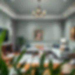 Elegant living room featuring grey green wall paint