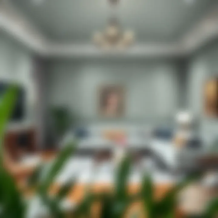 Elegant living room featuring grey green wall paint