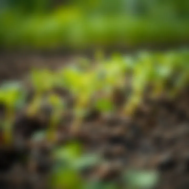 Healthy apricot seedlings growing in soil