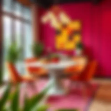 Stylish square dining table with vibrant decor