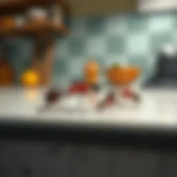 A close-up of ants on a kitchen countertop