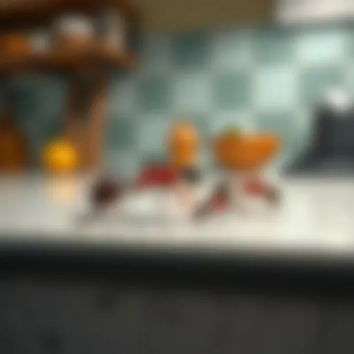 A close-up of ants on a kitchen countertop