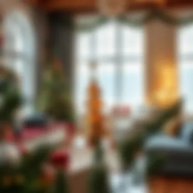 A cozy living room showcasing a finished cardboard Christmas tree as a festive centerpiece.