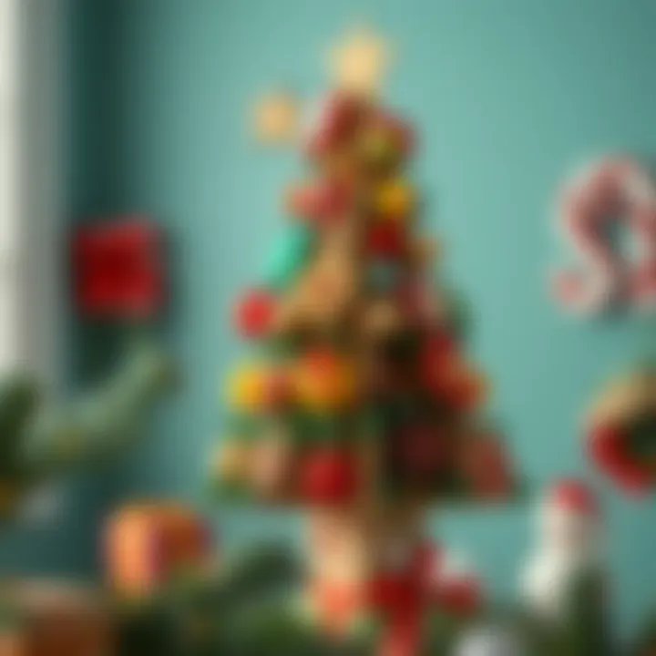 Colorful decorations adorning a beautifully crafted cardboard Christmas tree.