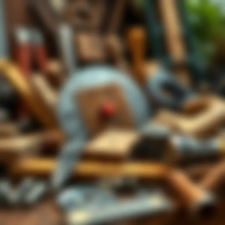 An assortment of materials including wood and metal ready for cutting