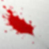 Close-up of a red ink stain on fabric