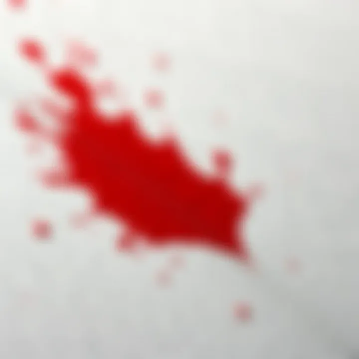 Close-up of a red ink stain on fabric