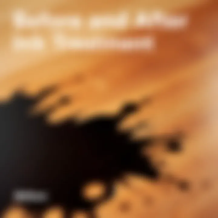 Before and after treatment of an ink stain