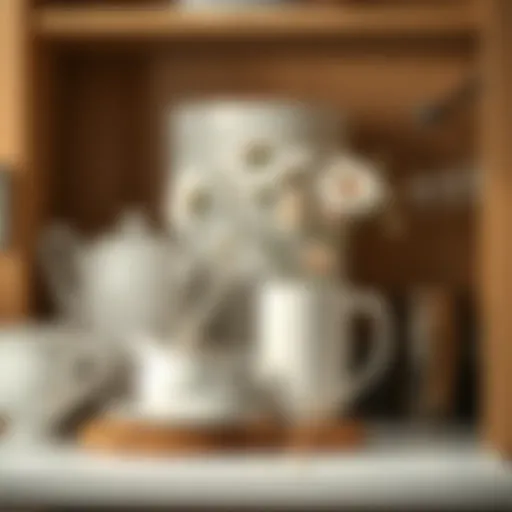 Elegant cup arrangement in a kitchen cabinet