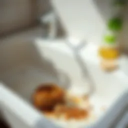 Clogged kitchen sink with visible debris