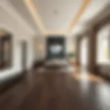 Elegant interior showcasing dark wood flooring with complementary wall colors
