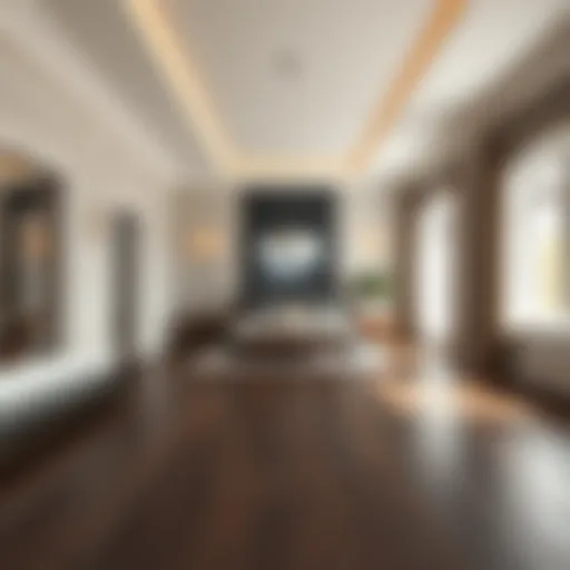 Elegant interior showcasing dark wood flooring with complementary wall colors