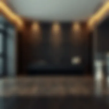 Luxurious ambiance created by dark floors and textured wall finishes