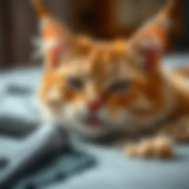 A close-up of a lint roller picking up cat hair from fabric