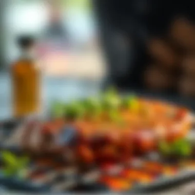 Juicy steak on the grill with aromatic herbs