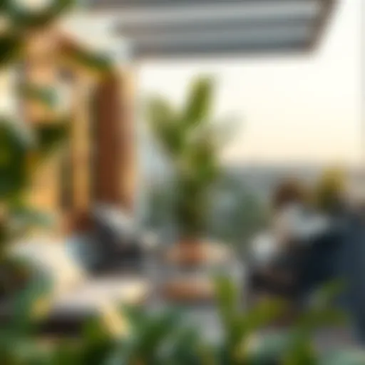 Elegant balcony design with modern furniture and plants