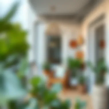 Stylish balcony with a mix of natural materials and modern decor