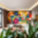 Vibrant oil paint wall showcasing a modern living room