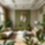 Elegant blend of olive green and earthy tones in a serene living space