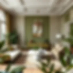 Elegant blend of olive green and earthy tones in a serene living space