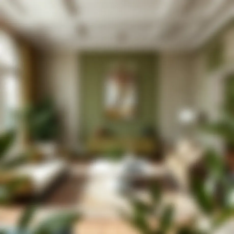 Elegant blend of olive green and earthy tones in a serene living space