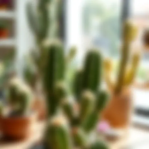 Healthy Opuntia cactus in a bright indoor environment