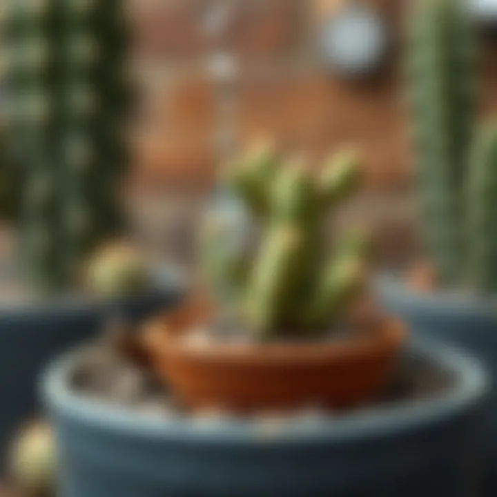 Watering technique for Opuntia cactus demonstrating proper hydration