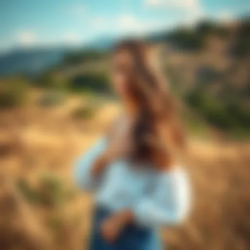 Scenic outdoor pose with natural backdrop