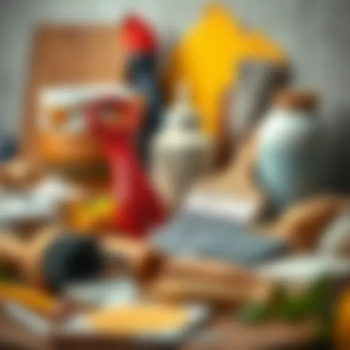 Selection of painting materials and tools