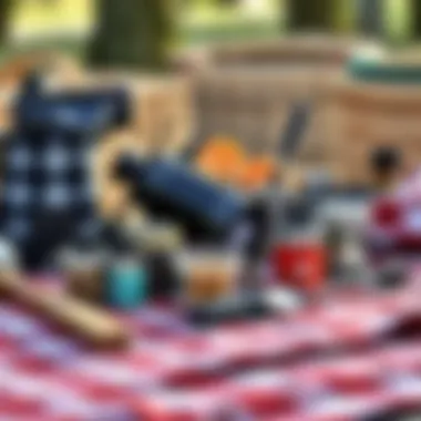 Safety items laid out for an outdoor picnic