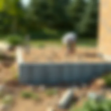 A detailed view of a raft foundation with fill material.