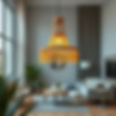 Finished raffia chandelier illuminating a stylish living space