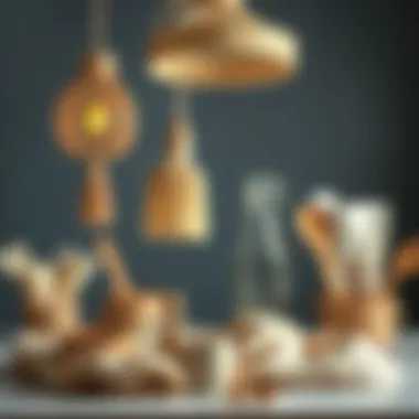 Essential materials for creating a raffia chandelier displayed artistically