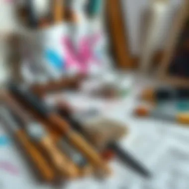 Brushes and tools placed neatly for a painting session