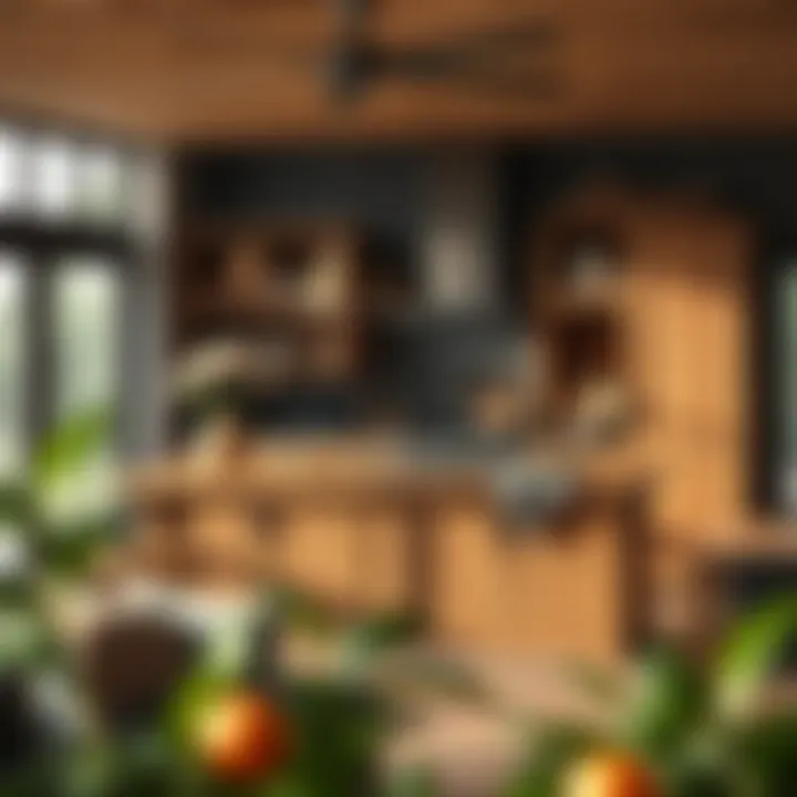 Rustic kitchen island adorned with natural materials