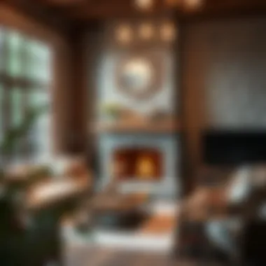 Rustic living area highlighting a stone fireplace