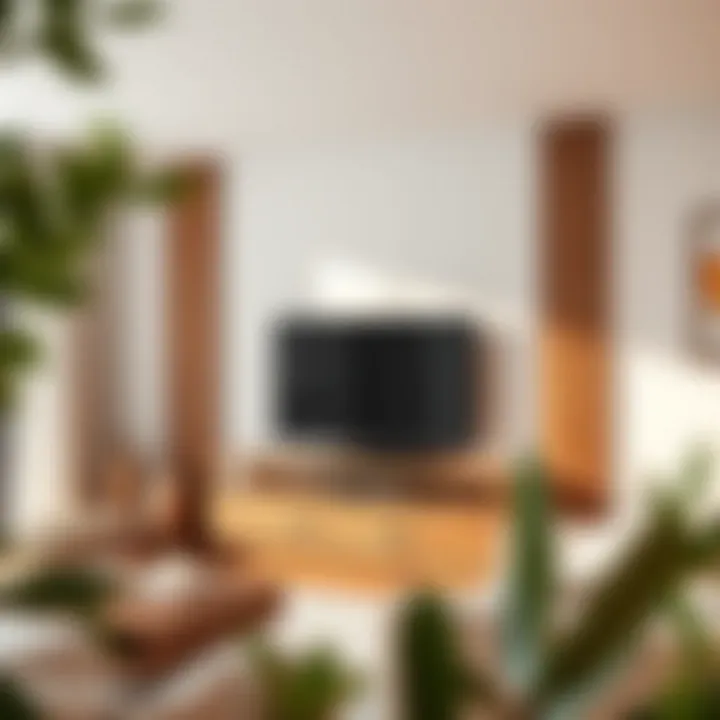 Natural materials used in a TV unit design for a serene ambiance