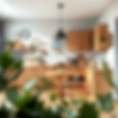 A beautifully arranged Scandinavian kitchen with wooden accents and greenery