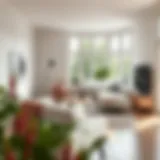 A cozy Scandinavian living room showcasing minimalist furniture and abundant natural light