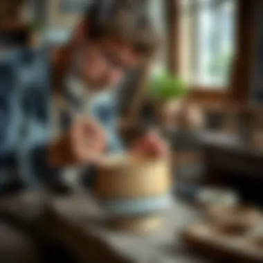 An artist skillfully painting a ceramic bowl