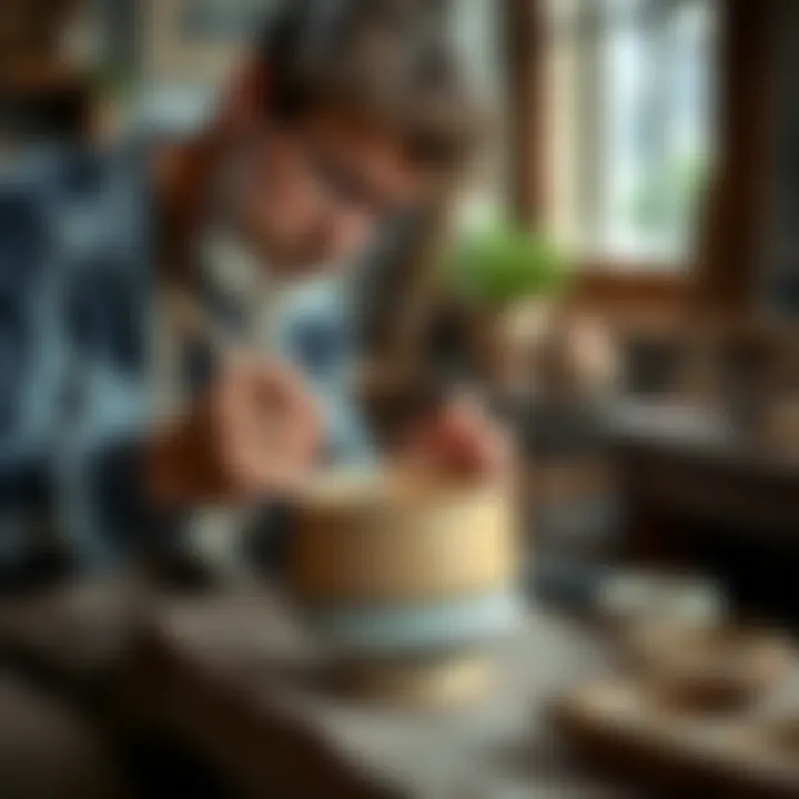 An artist skillfully painting a ceramic bowl
