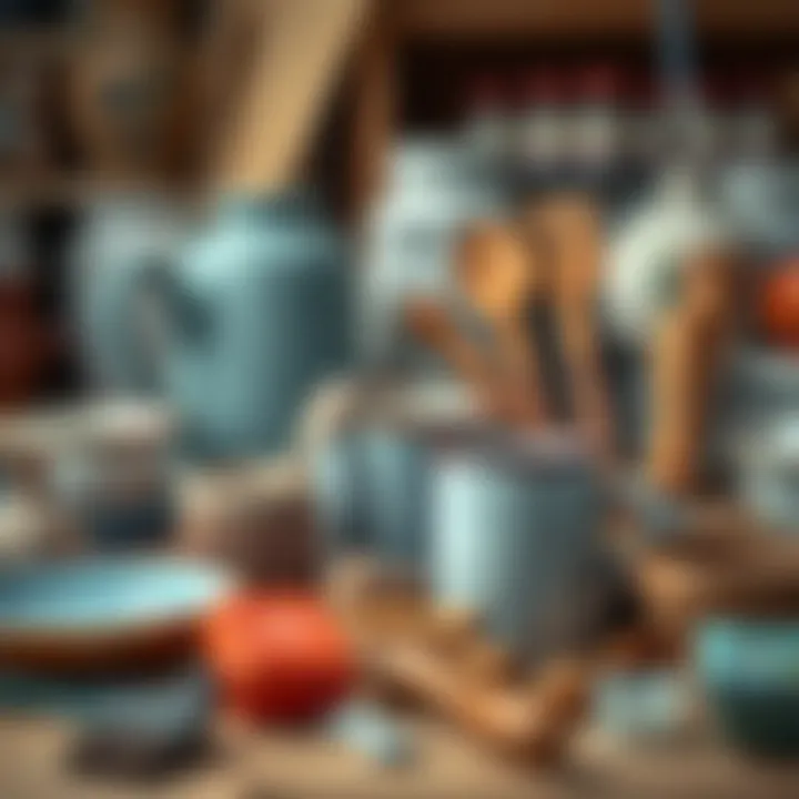 A variety of ceramic painting tools and materials