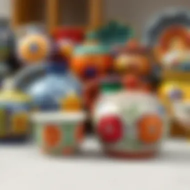 Colorful ceramic pieces showcasing intricate designs