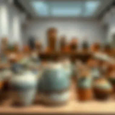 Finished ceramic artworks displayed in an exhibition