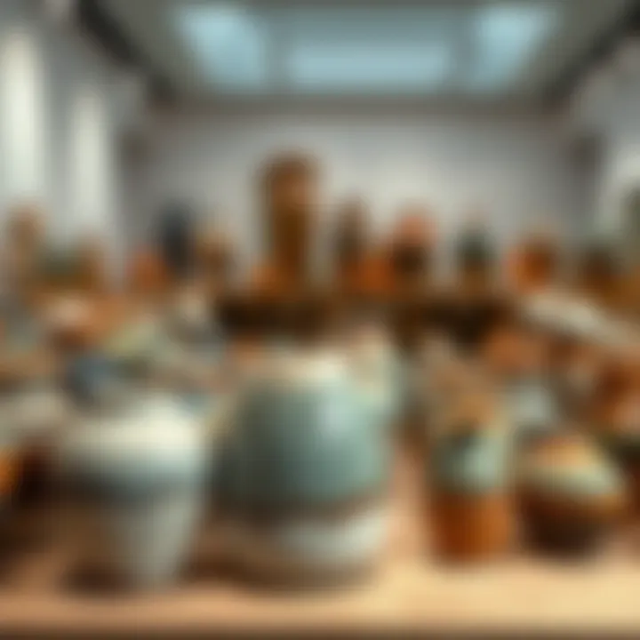 Finished ceramic artworks displayed in an exhibition