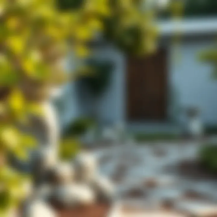 A serene garden featuring various stone decorations