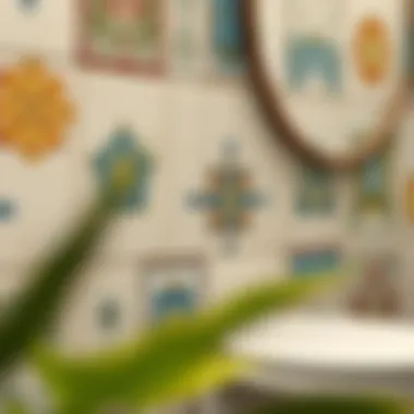 Close-up of a beautifully painted tiled wall