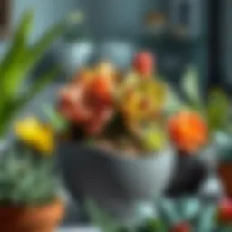 Vibrant succulent plants in a modern pot