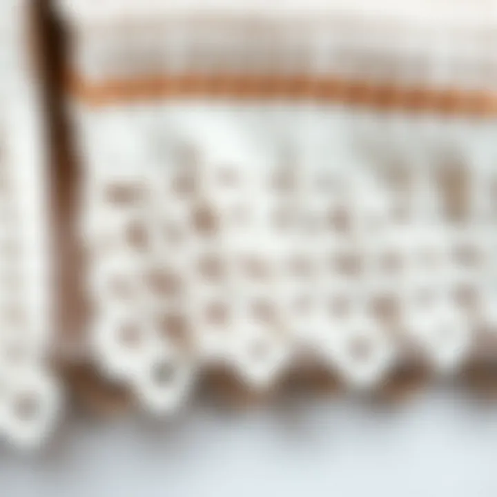 Close-up view of unique crochet techniques on towel edges