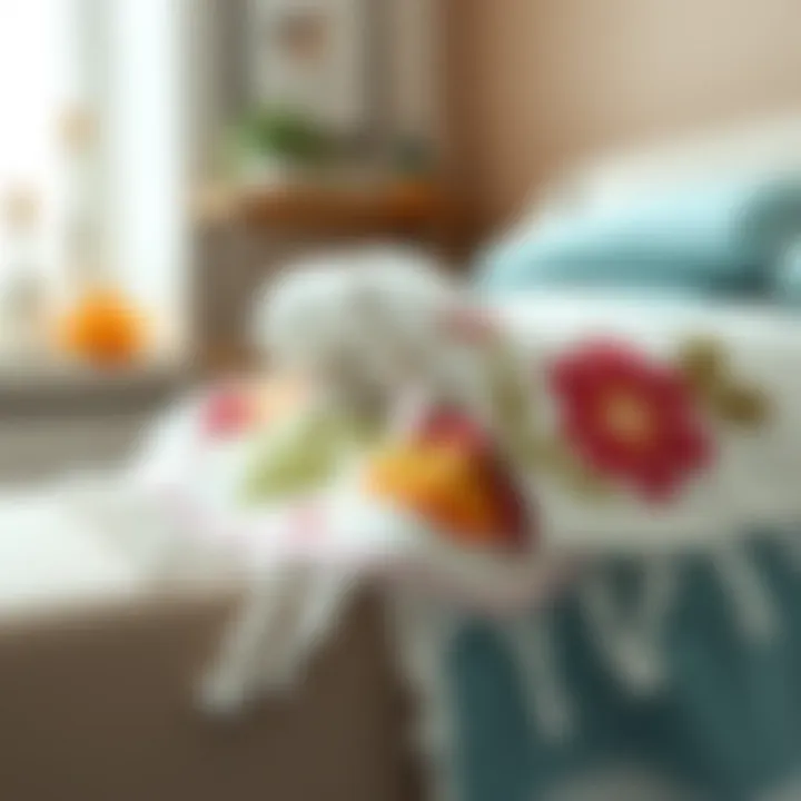 Artistic towel edge design featuring floral motifs